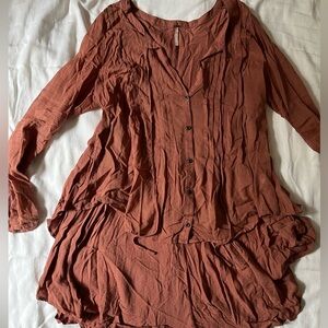 Free People Sisters Of The Moon High Low Tunic Button Down Size M